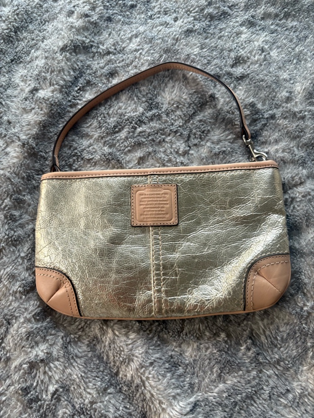 Coach Metallic Gold Wristlet with Tan Trim